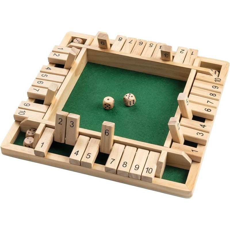 Wooden Shut the Box Board Game - 4-Sided Edition with Felt Playing Surface
