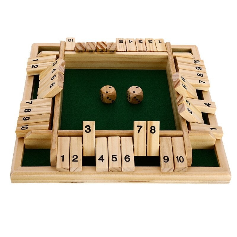 Wooden Shut the Box Board Game - 4-Sided Edition with Felt Playing Surface