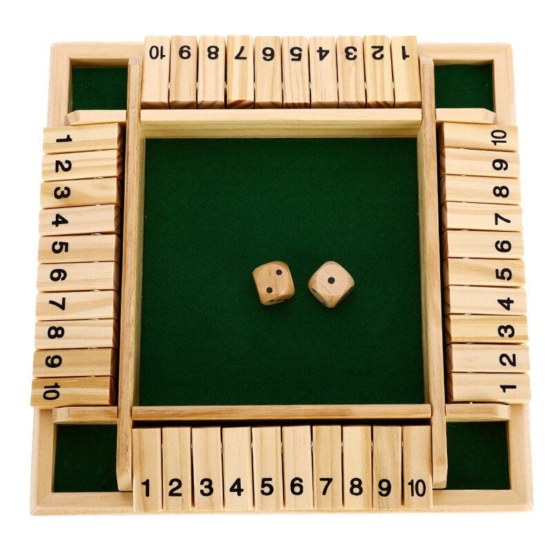 Wooden Shut the Box Board Game - 4-Sided Edition with Felt Playing Surface