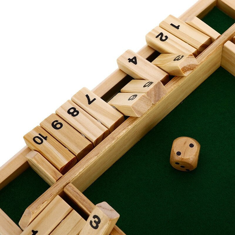 Wooden Shut the Box Board Game - 4-Sided Edition with Felt Playing Surface