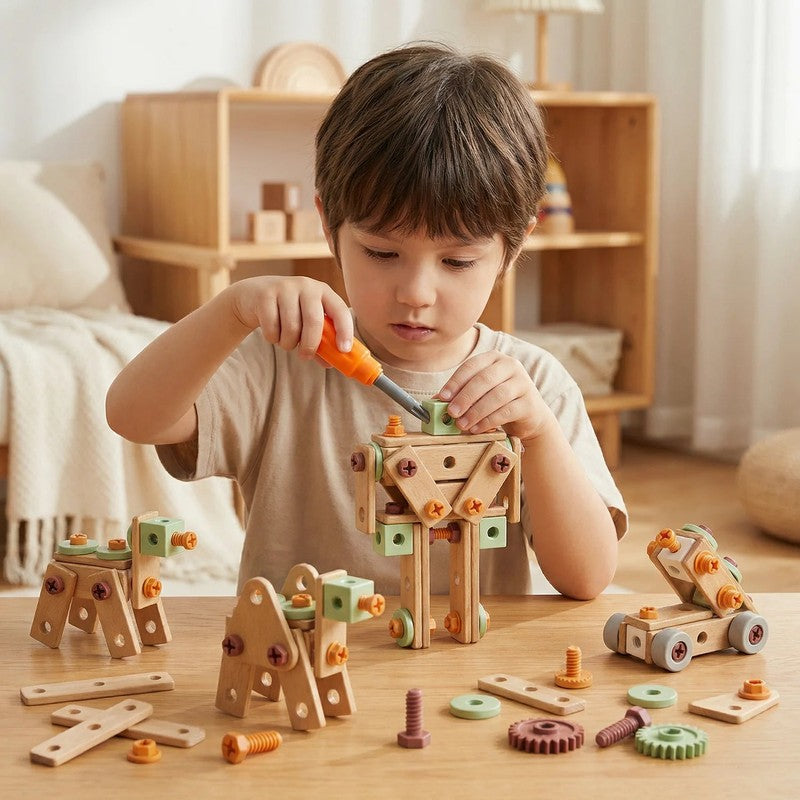 Wooden STEM Toy Set - Nuts, Bolts, Planks and Tools