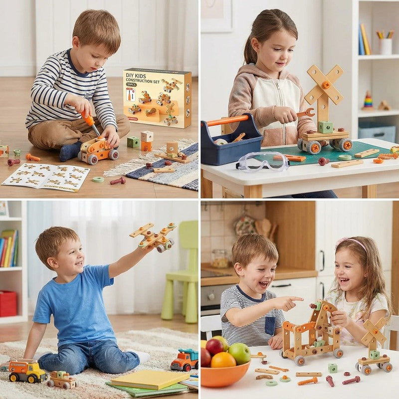 Wooden STEM Toy Set - Nuts, Bolts, Planks and Tools
